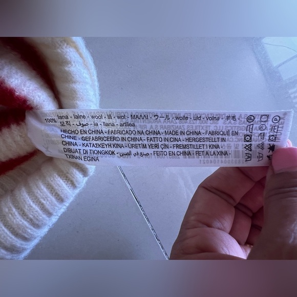 ZARA Turtleneck Ribbed Knit Wool Sweater Striped Red size S - Picture 6 of 16